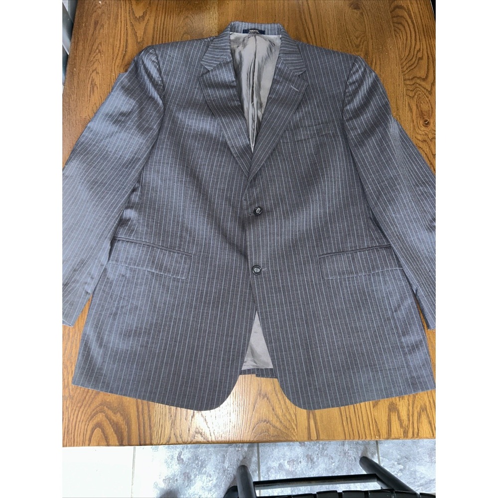 Hart Schaffer Marx "Gold" Light Blue Pinstriped Gray Blazer For Belk 44R - Picture 5 of 16